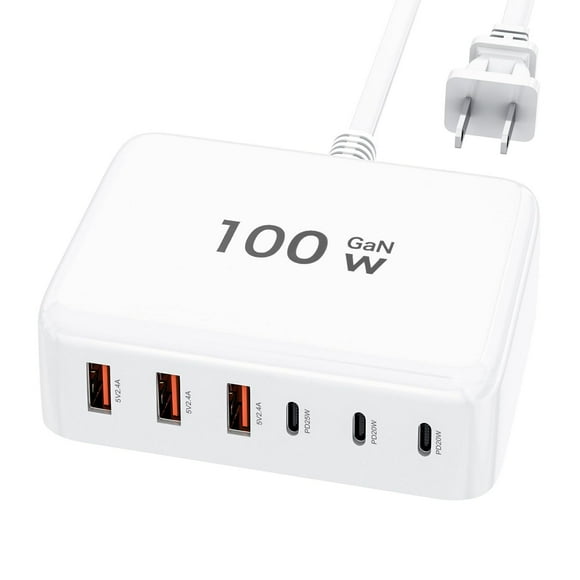 GaN - Cargador rápido USB C de 100 W con bloque compacto de 6 puertos GaN estación de carga HUB Bric