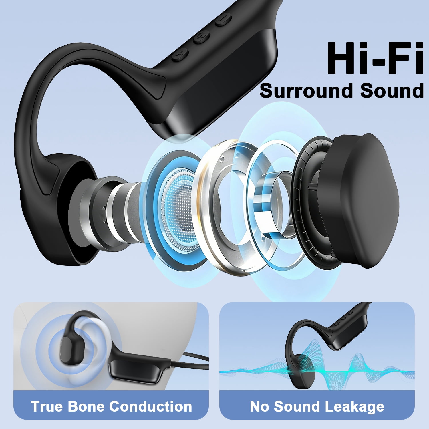Bone Conduction Headphones with 32GB Built-in Storage,AILKIN Bluetooth 5.4 Headphones, IPX8 Waterproof Swimming Headphones for Running, Cycling, and Workout, Black