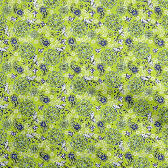 oneOone Viscose Chiffon Lime Fabric Paisleys Dress Material Fabric Print Fabric By The Yard 42 Inch Wide