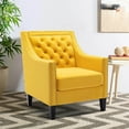 thumbnail image 3 of Accent Chair with Arms, Mid Century Modern Decorative Side Chair , Upholstered Reading Chair with Wood Legs Nailhead Studded Wingback Velvet Fabric Chair, for Living Room Bedroom, Yellow, 3 of 7