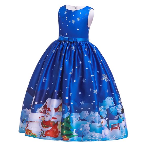 Odeerbi 2024 New Year Girls Christmas Princess Long Dress European And American Children's Multiple Styles Printing Theme Party Dresseses
