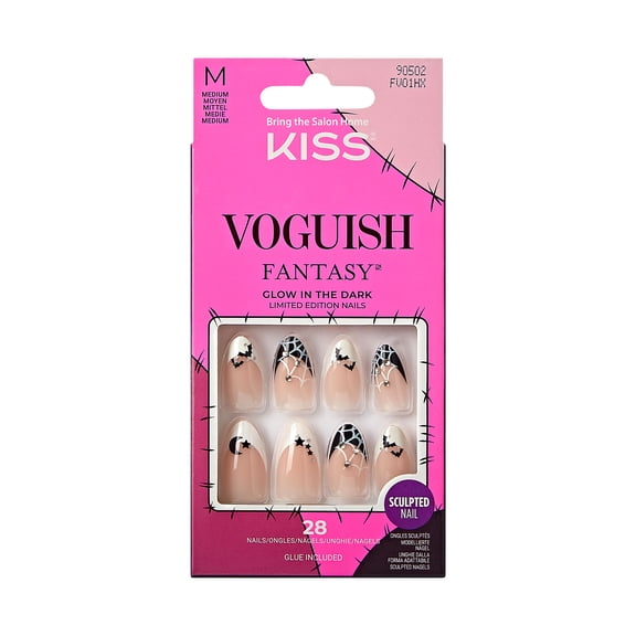 KISS Voguish Fantasy Halloween Nails, Black & White, Medium Length, Almond Shape, 'Howl-a-ween', 31 Ct.