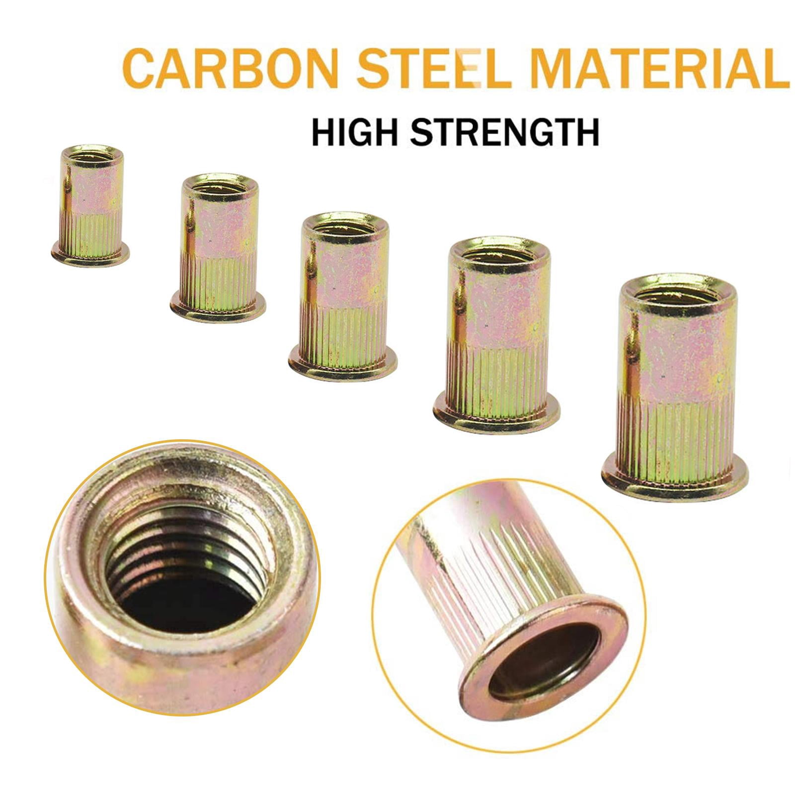 150/230Pcs SAE & Metric Rivets Nut Kit Carbon Steel Flat for Head Threaded Insert Nuts 8#-32 10#-24 1/4-20 5/16-18 3/8-1
