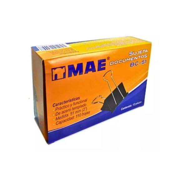 12piezas Sujeta Documentos Clip Pinza MAE 51mm Negro Oficina