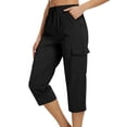 thumbnail image 2 of HKYNLAG Cargo Capris for Women with Pockets Casual Drawstring Baggy Petite Pants Lightweight Quick Dry Hiking Athletic Work Joggers Black 2XL, 2 of 6