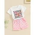 thumbnail image 3 of Bslissey Toddler Baby Girls Summer Shorts Sets Short Sleeve Letter Flower Print T-shirt Tops + Elastic Waist Checkerboard Shorts 3M-3T Infant Casual 2Pcs Outfits, 3 of 9