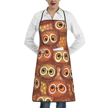 

Qekee Brown Owl Print Adjustable Bib Apron Resistant with Pocket Cooking Kitchen Aprons for Women Men Server Chef Apron
