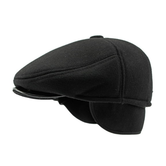 Riforla Men's Fall and Winter Ear Warm Tongue Cap British Retro Beret Forward Cap Berets Hat for Men Black L