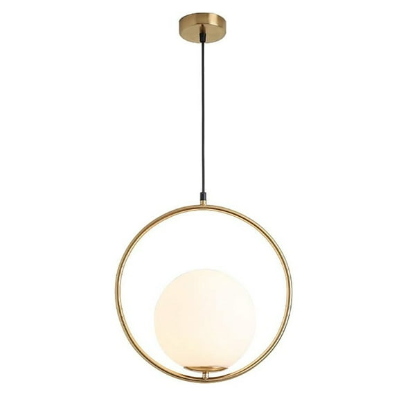 KCO Lighting Modern Large Globe Pendant Light, Brushed Brass Ceiling Hanging Lighting, Minimalist White Glass Round Pendant Lamp