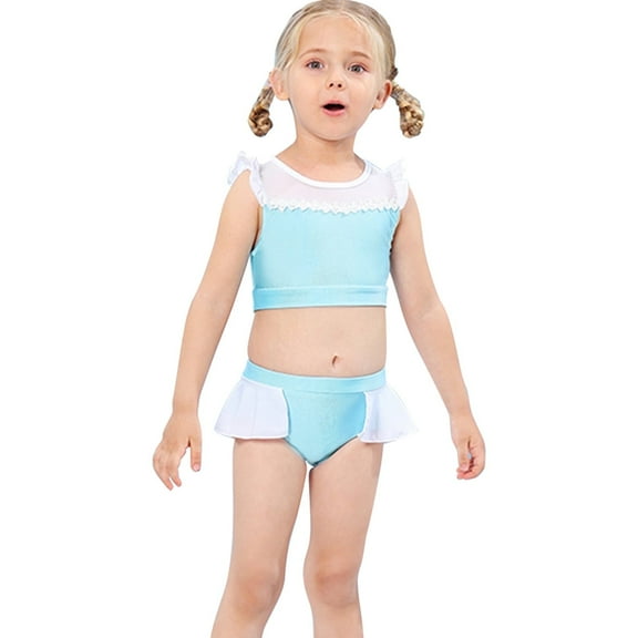 KAWELL Little Girls Two-Piece Summer Swimwear Role Play Bikini Swim Suit Toddler Tankini Red 3-10 Years