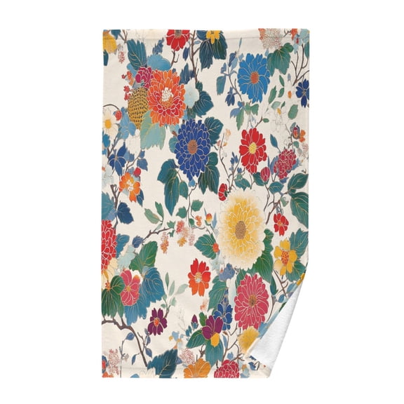 Yayeee 100% Cotton Hand Towels for Bathroom 16" x 28" Soft Absorbent Kitchen Towel, Red Japanese Floral Pattern