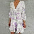 thumbnail image 2 of Beach Cover Ups for Women Beach Coverups for Women 2025 Trendy Women's V Neck Jacquard Quarter Sleeve Bohemian Floral Cover-Up Dress for Beach and Resort Wear, 2 of 9