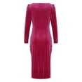 thumbnail image 6 of QATAINLAV Velvet Dress for Women Cowl Neck Wrap Long Sleeve Midi Cocktail Party Dresses Casual Ruched Wedding Guest Dress, Hot Pink, L, 6 of 7