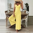 thumbnail image 2 of VIWORLD Women's Elegant Sleeveless Jumpsuit V-Neck Wide Leg Pants with Back Bow Vintage Style Beachwear Yellow，S, 2 of 7