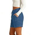 thumbnail image 4 of Denim Shorts for Women Elastic High Waisted Jean Shorts Loose Stretchy Straight Leg Jean Pants Summer Plain Boyfriend Outdoor Short Pants with Pockets, 4 of 7