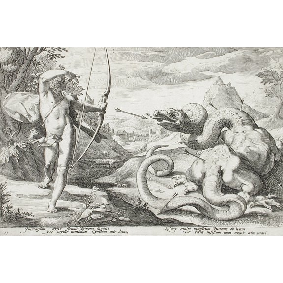 24x36 gallery poster, Apollo killing the Python, by Hendrik Goltzius