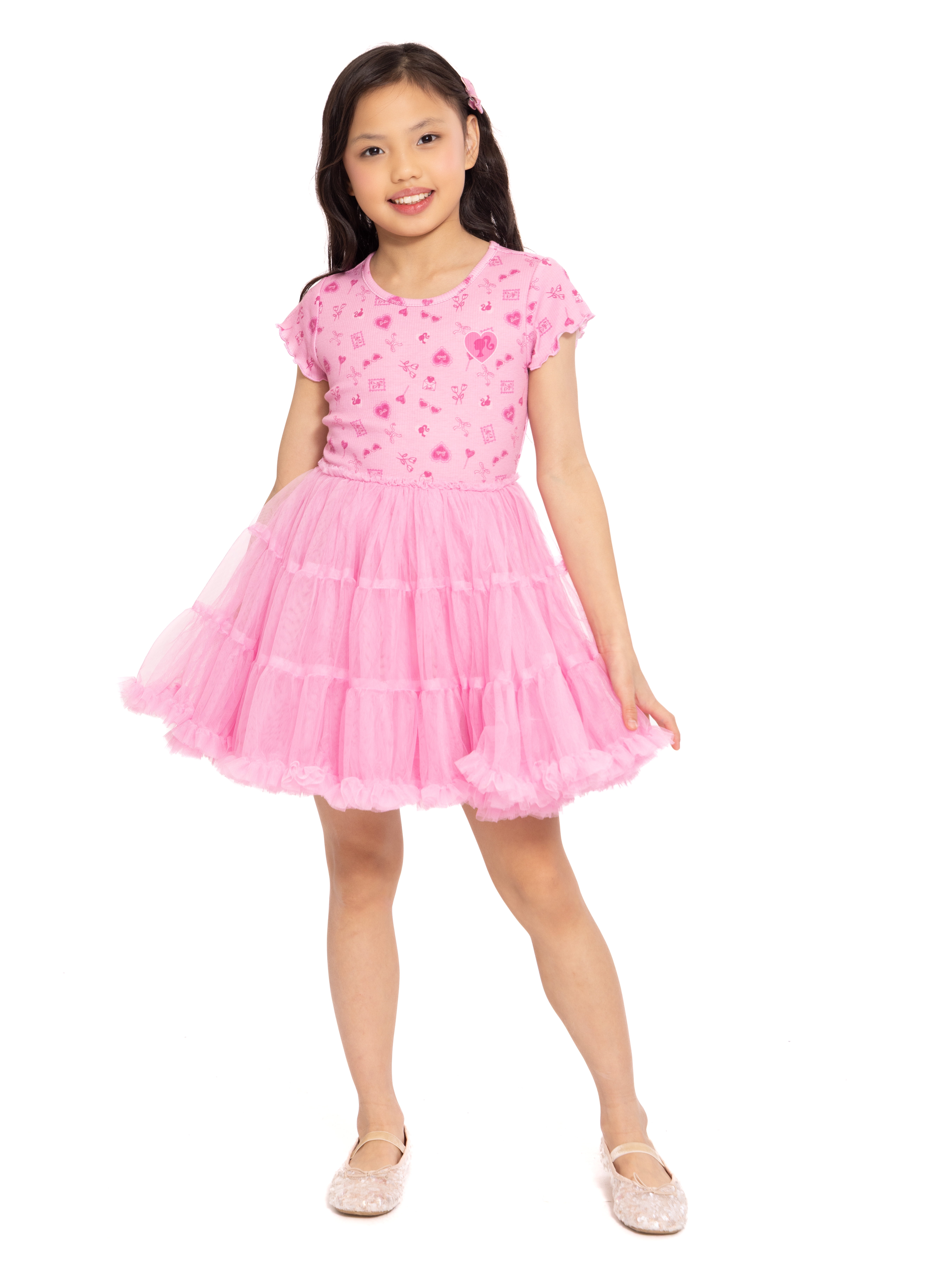Barbie Girls' Print Tutu Dress with Short Sleeves, Sizes 4-12