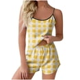 thumbnail image 2 of Women s Pajama Sets Spaghetti Strap Sleeveless Crew-Neck Tank Top Elastic Waist Soft Cute Shorts Summer Printed Lounge Sets Yellow S-2XL, 2 of 5