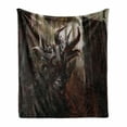 thumbnail image 1 of Fantasy World Soft Flannel Fleece Throw Blanket, Armored Evil Monster in Apocalyptic Imaginary Knight Character Print, Cozy Plush for Indoor and Outdoor Use, 50" x 60", Red Grey, by Ambesonne, 1 of 6