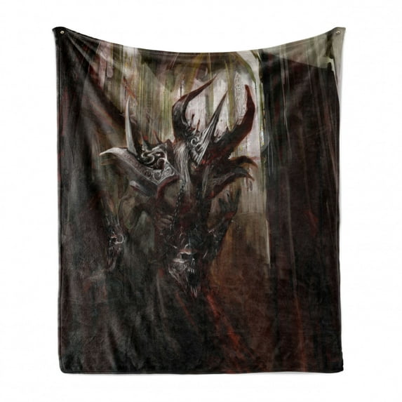 Fantasy World Soft Flannel Fleece Throw Blanket, Armored Evil Monster in Apocalyptic Imaginary Knight Character Print, Cozy Plush for Indoor and Outdoor Use, 50" x 60", Red Grey, by Ambesonne