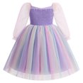 thumbnail image 2 of IBTOM CASTLE Girls Princess Long Sleeve Rainbow Party Tulle Dress 3D Flower Ruffle Mesh Dress Pageant Birthday Smocked Back Wedding Flower Girl Dress Purple, 2 of 7