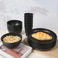 thumbnail image 3 of Bestdin Vertical Stripes Dinnerware Set for 8, 32-Piece Black Plastic BPA-Free Dinner Plates, Salad Plates, Cereal Bowls, Cups, Unbreakable Plates and Bowls Sets, Microwave and Dishwasher Safe, 3 of 6