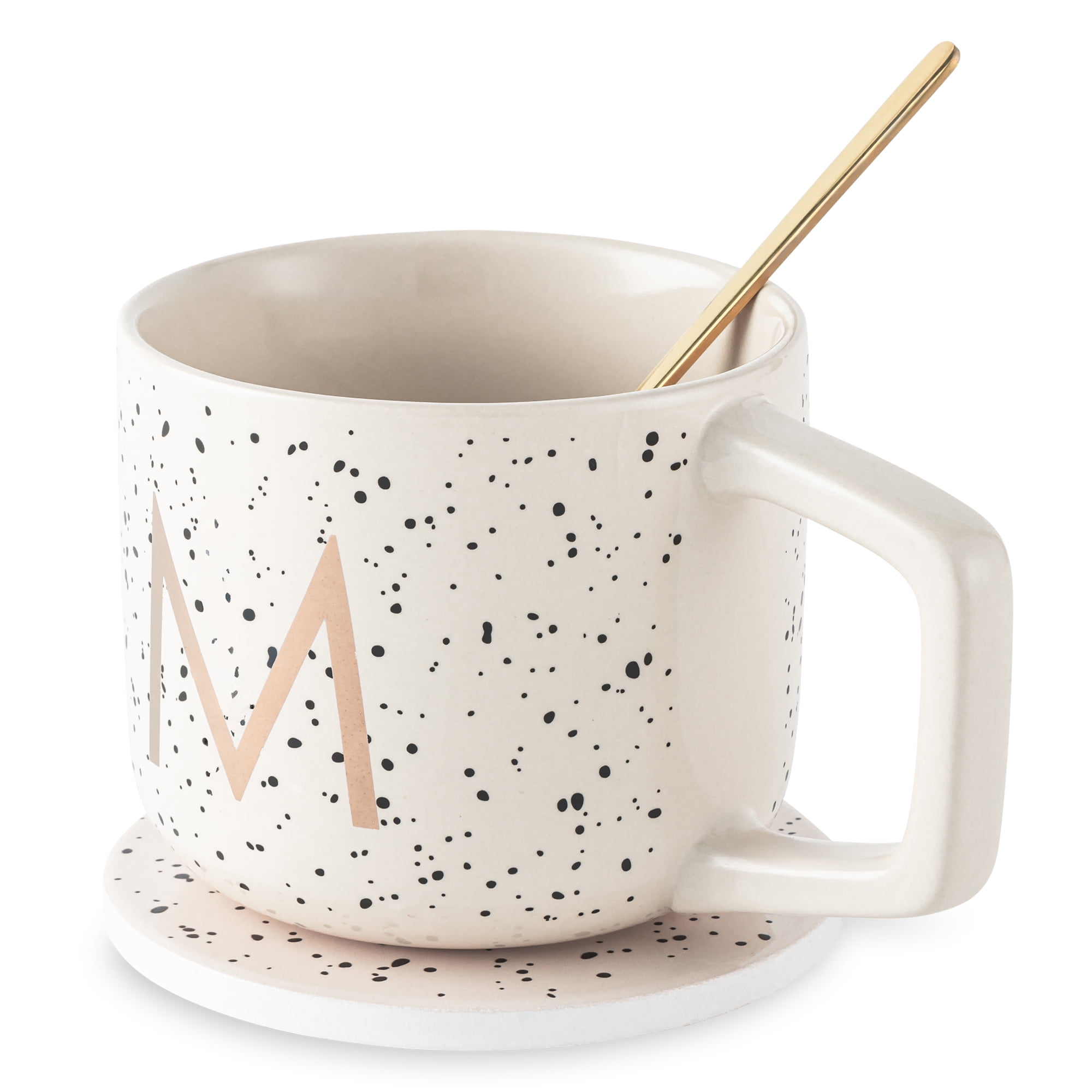 Thyme & Table 13.5 fl oz Monogram M Stoneware Mug, Coaster and Stir Set
