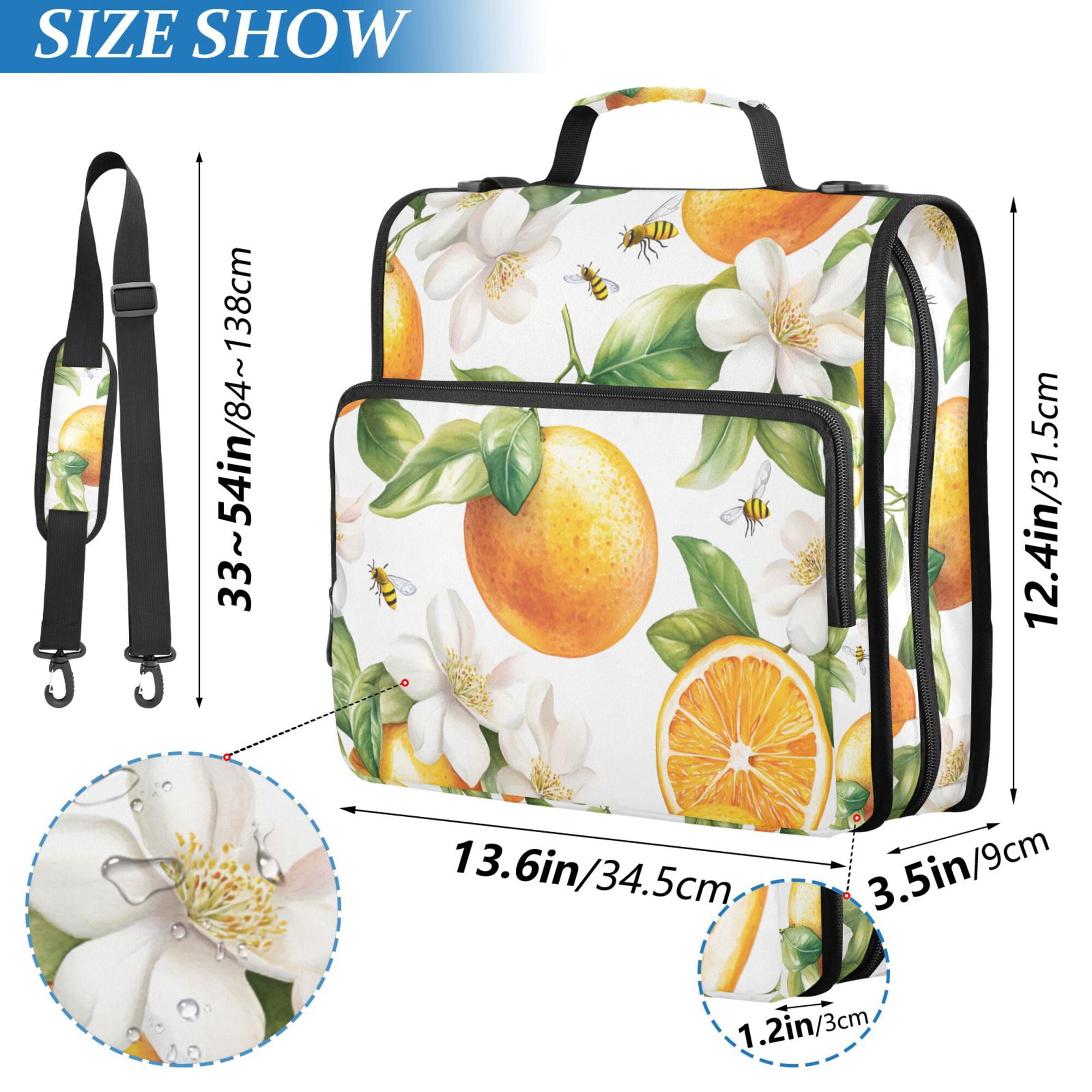 FORMRS Zipper Binder with Shoulder Strap 2-inch Ring 500 Sheet Capacity File Bag, Floral Watercolor Oranges