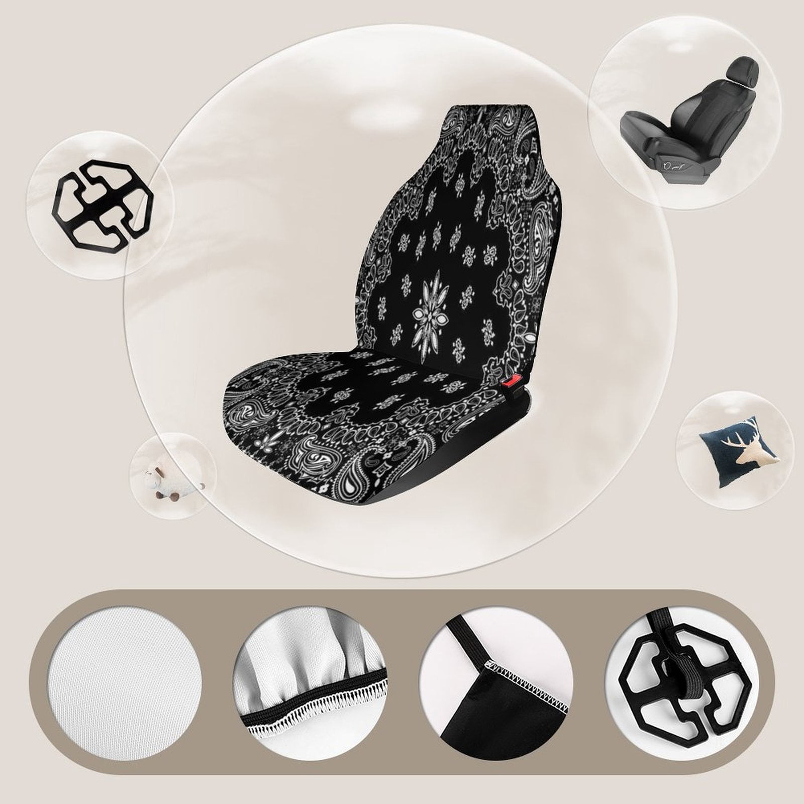Bandana Pattern Set of 2 Car Seat Covers Seat for Carseats Front Seat Auto Car Interior Accessories Universal 2 Piece