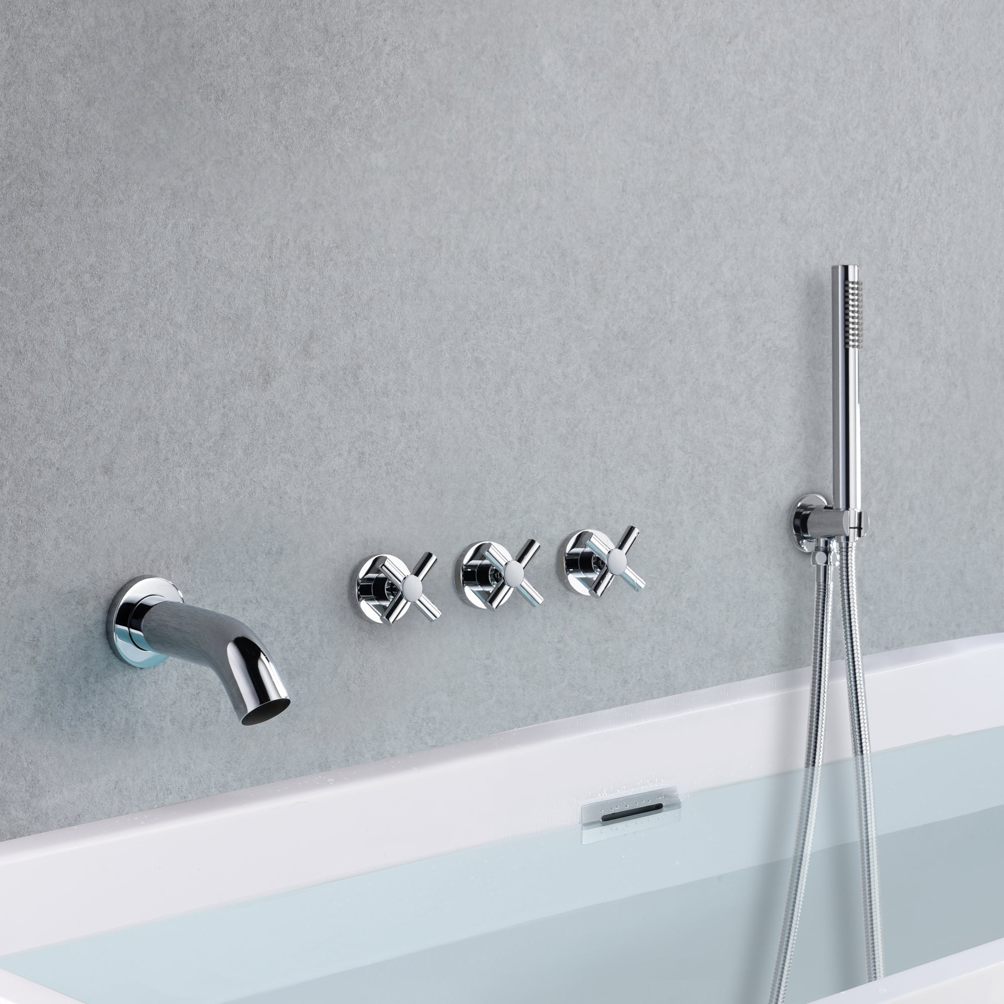 Sumerain Wall Mount Tub Filler Waterfall Tub Faucet with Handheld Shower, Chrome Finish