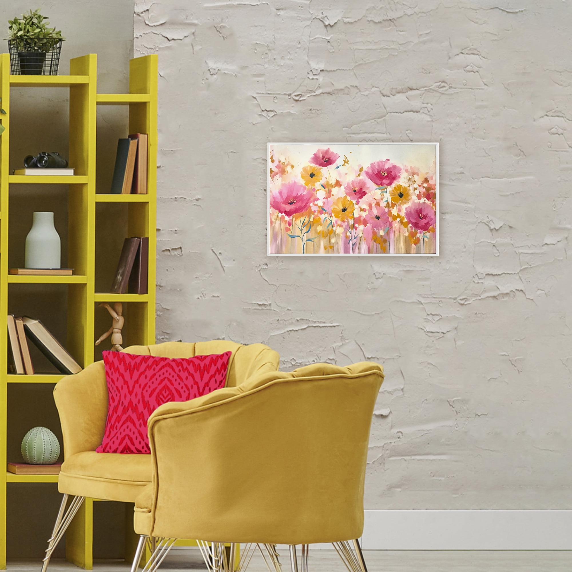 Stupell Industries Blooming Whimsy Pink & Yellow White Framed Giclee Art, design by Andrea Haase