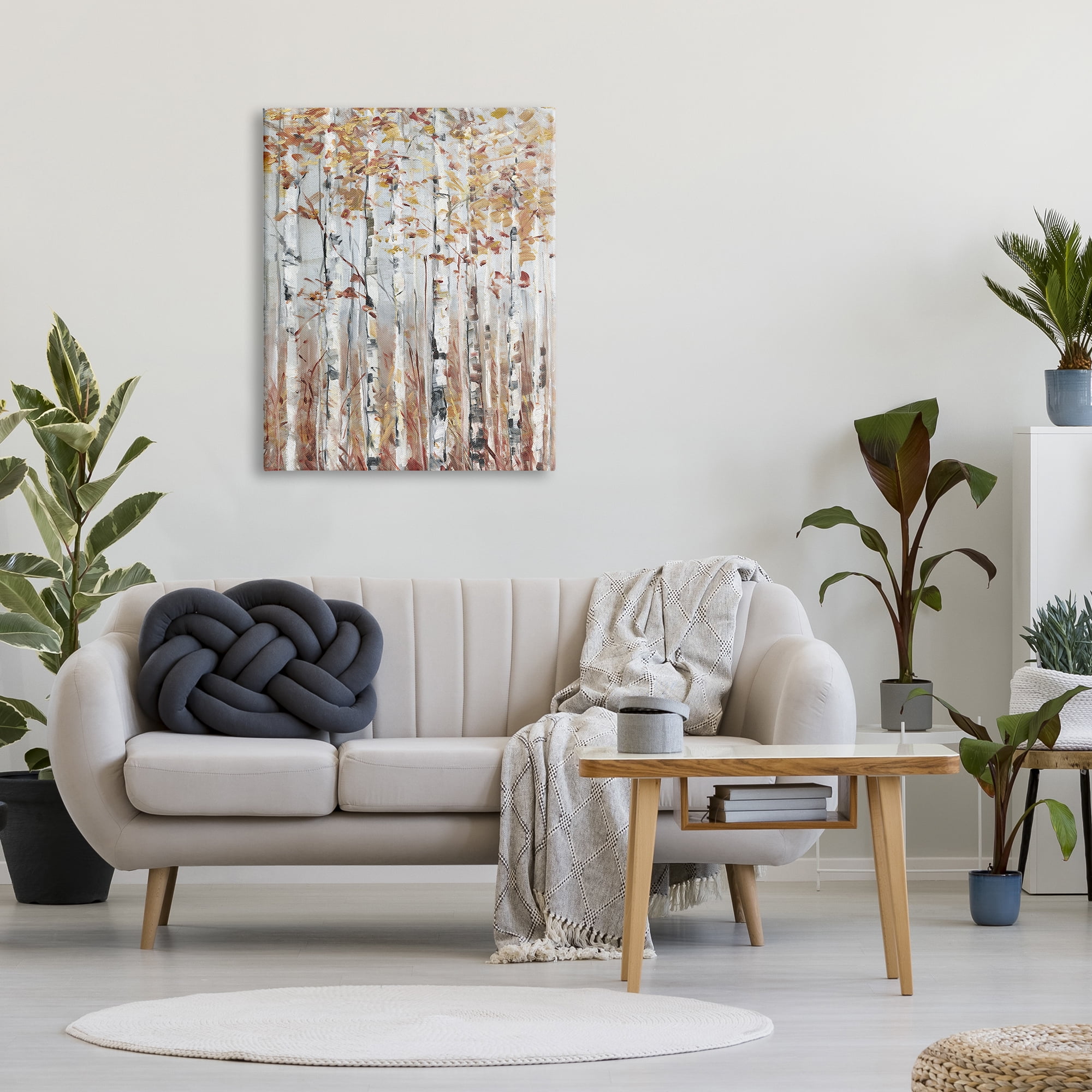 Design by Sally Swatland Autumn Birch Tree Foliage Rustic Forest Landscape 30 in x 40 in Painting Canvas Art Print, by Stupell Home Décor