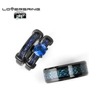 His and Hers Wedding Ring Sets Couples Rings Black Gold Plated Round Blue Cz Stainless steel band