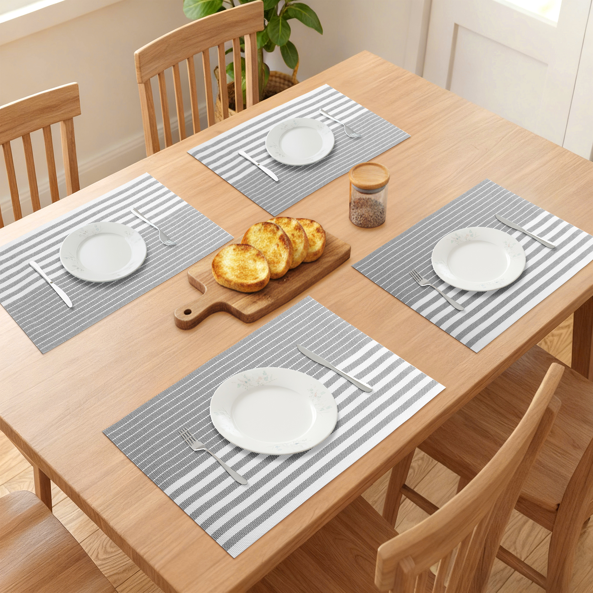 Unique Bargains Set of 6 Wipeable Plastic Placemats for Kitchen Dining Table Light Gray