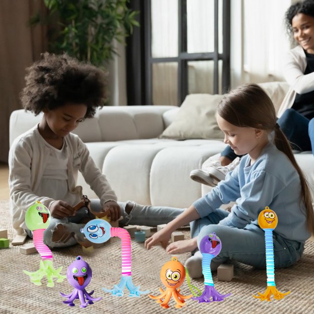 Tubos Elásticos De Pulpo Con Expresión Divertida Ventosa Luz LED Juguetes Sensoriales De Bricolaje Juguetes Para Aliviar El Estrés Favores De Fiesta Juguete De Viaje Para Niños ANGGREK DIY Sensory Toys