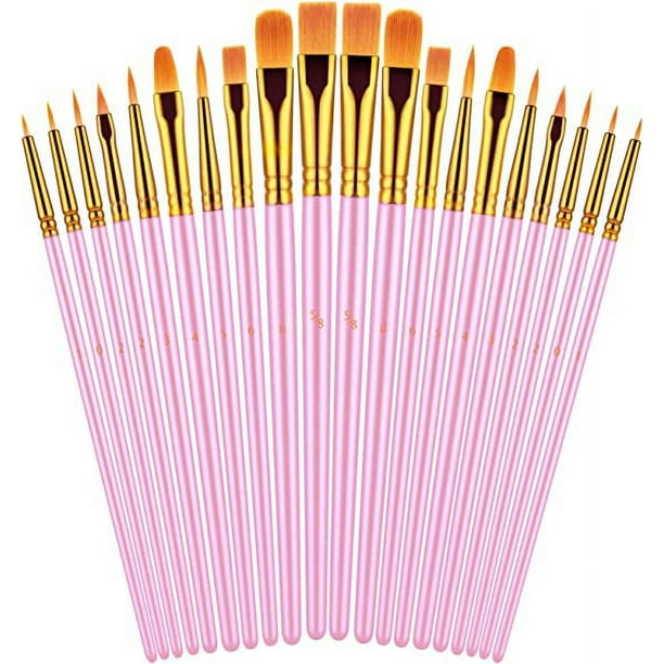 Zhuge Juego de pinceles para pintar, 20 piezas de pinceles para pintura acrílica, pincel para pintura al óleo y acuarela, color rosa