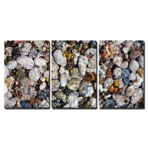 wall26 - 3 Piece Canvas Wall Art - Colored Pebbles Under Water at The Coas of Mediterranean Sea Close-Up - Modern Home Art Stretched and Framed Ready to Hang - 24"x36"x3 Panels