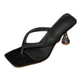 thumbnail image 7 of Kitten Heels for Women Flip Flops Square Open Toe Glitter Rhinestone Thong Sandals Retro Backless Heeled Slides Summer Dressy Shoes Black Size 8.5, 7 of 7
