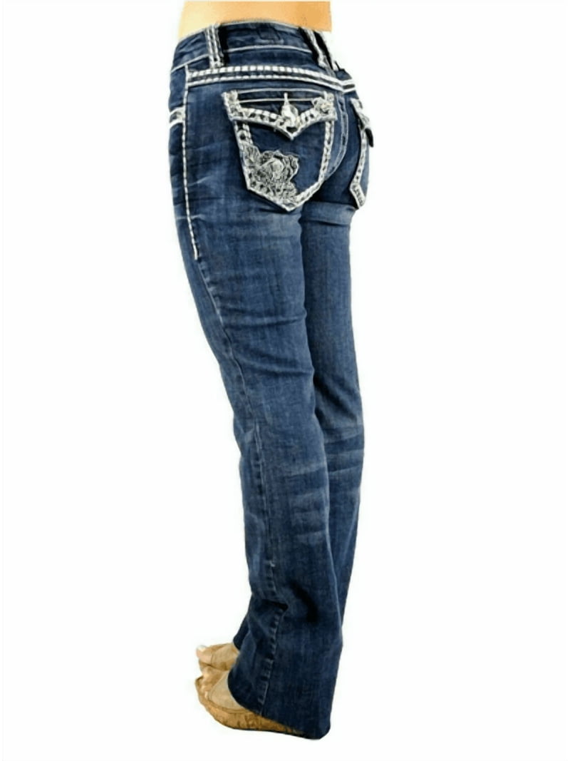 パンツ detachable hem design bootcut jeans Jack David Women's Mid Rise Bootcut Rhinestone-Embellished