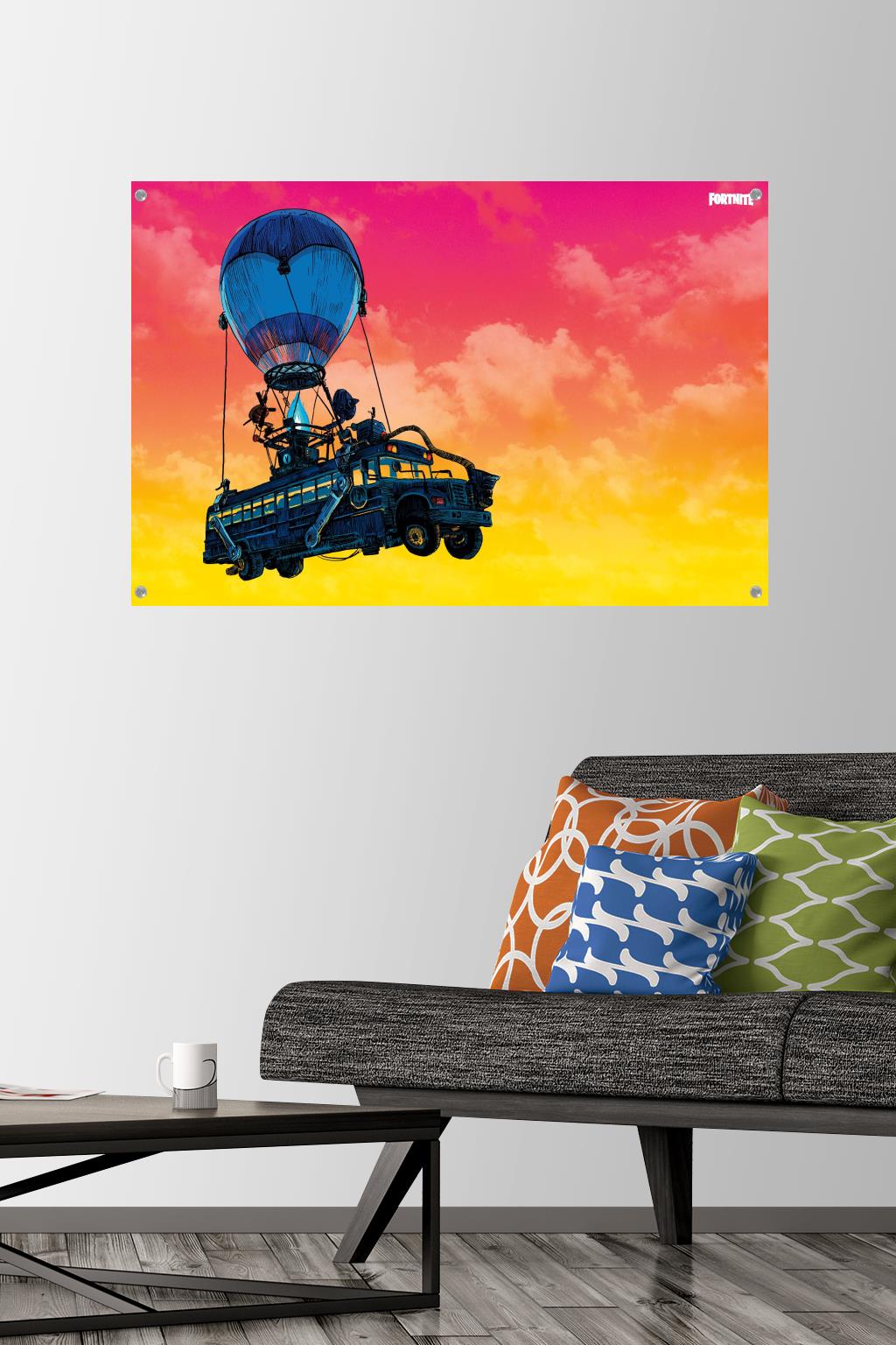 Fortnite - Battle Bus Landscape Wall Poster with Push Pins, 22.375" x 34"