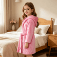 thumbnail image 6 of LYMAYTER Hooded Bathrobes for 2-12Y Toddler Girls Loose Solid Robe Soft Warm Kimono Robe With Belt Flannel Bathrobe, 6 of 10