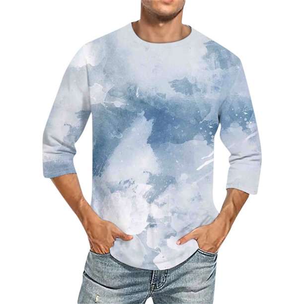 Men'S Round Neck Three-Quarters Sleeve Top Casual Fashion T-Shirt L