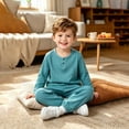 thumbnail image 5 of hoksml Boys Cotton Loungewear Set, Long Sleeve Henley Shirt and Jogger Pants, Kids 2-Piece Casual Outfit, 5 of 5