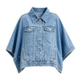 thumbnail image 4 of Women Batwing Short Denim Jacket Loose Oversized Cropped Jean Coat Lapel Button Down Jackets Casual Daily Outfit (Blue M), 4 of 4