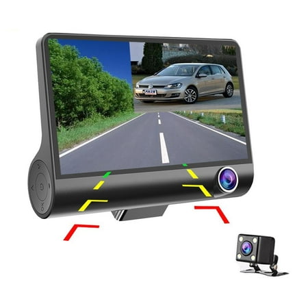 Podofo 4 Inch Dashcam Three-way Car Cameras Full HD 1080P Video Recorder 170 degree Wide View Dash Cam G-sensor Front Lens Night Vision Smart Chips High