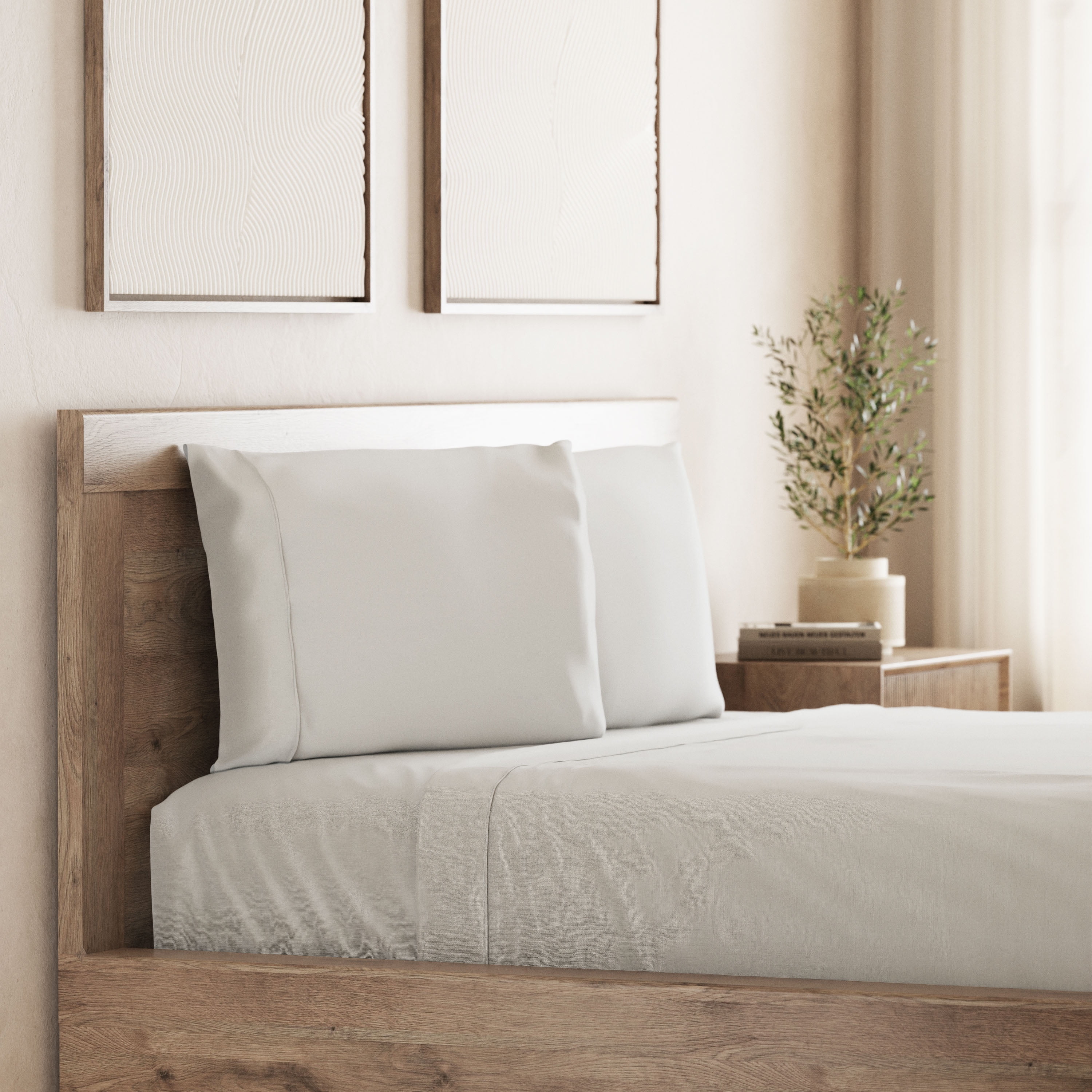 Seed & Stone Recycled Cotton Percale Bed Sheet Set, Soft, with Deep Pockets, Queen, White, 4-Piece
