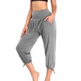 thumbnail image 5 of Joernso Women Casual Yoga Pants Wide Waistband High Waist Cropped Pants Pockets Design Solid Color Stretchy Sport Pants, 5 of 8