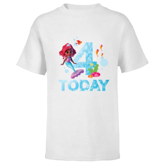 Disney Junior’s Ariel Fourth Birthday 4 Years Old Today - Short Sleeve T-Shirt for Kids - Customized-White