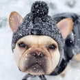 thumbnail image 3 of Dog Knit Hat, Pets Winter Warm Pom Pom Beanie Hat with Ear Holes Windproof Cap for French Bulldog Small Medium Dogs, M size Gray, 3 of 11