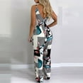 thumbnail image 4 of Summer Pants for Women 2025 Fashion Women Printed V-Neck Camis Bangdage Casual Sleeveless Long Rompers Womens Plus Size Pants, 4 of 9